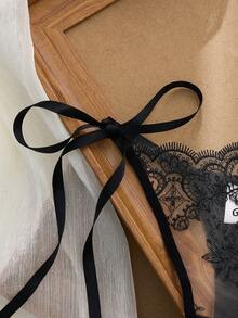 2PCS Women's Embroidered Lace Underwear Set, Semi-Transparent Heart-Shaped Bra And Bow-Tied Panties, Comfortable Home Style Women's Two Pieces Set - màu đen - Xem 3