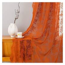 Fall Kitchen Curtains 45 In Length 2 Panels Burtnt Orange Lace Voile Curtains For Small Window Privacy Rustic Short Boho Curtains For Bathroom Living Room RV 52x45 Orange - Multicolor 643 - View 2