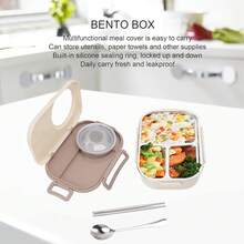 Contenedores de Almuerzo para Adultos Box , 1450ml Fiambrera para con Tazón de Sopa Cubiertos Fiambrera para  Grandes Contenedores de Almuerzo para - beige - Ver 4