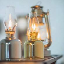 1 pieza Lámpara de aceite de metal vintage con mecha ajustable y perilla de control de combustible - Lámpara de queroseno con llama real de carbón/parafina para interiores/exteriores, camping - No se requiere (sin aceite de lámpara)