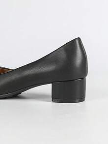 Square Toe Comfortable Chunky Heel Soft Bottom Work Shoes - Black - View 9