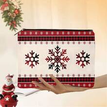 6 piezas, Bolsa de maquillaje con estampado a cuadros rojos de Navidad de doble cara y bolsa de cosméticos con cremallera y bolsa de aseo - Estilo bohemio académico, bolsa de medicina reutilizable con flores de copo de nieve, bolsa de almacenamiento para bolígrafos, bolsa de almacenamiento para viajes y maquillaje - Para la escuela, la decoración del hogar de verano, la bolsa de aperitivos de 9 "x 6" Bolsa de maquillaje, neceser de maquillaje, bolsa de cosméticos, bolsa de aseo, artículos esenciales para viajes, artículos esenciales para cruceros, artículos esenciales para vacaciones para hombres y mujeres