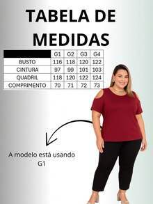2 PIECE KIT PLUS SIZE OPEN SHOULDER BLOUSE IN VISCOLYCRA CASUAL CONTEMPORARY - PRETO/VINHO - 查看 7