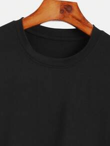 Men's Casual Long Sleeve Round Neck T-Shirt, Polyester Knit Fabric, Slightly Stretchy, Regular Fit, With Japanese Print, Suitable For Autumn - 黑色 - 查看 5