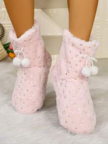 Women's Comfortable Star Foil Decor Indoor Warm Ankle Boots; Soft, Casual, Romantic, Couple Style, Home Ankle Boots - Black - View 7