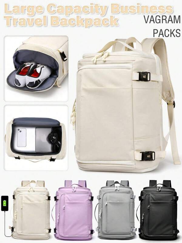 1 Pieza Mochila de viaje de moda con separación seca-húmeda. Puede expandir la capacidad. Bolsa de trabajo minimalista portátil con múltiples compartimentos. Bolsa escolar con personalidad con puerto de carga USB. Bolso de fin de semana casual de negocios. Bolsa práctica para estudiantes con compartimento para portátil. Mochila deportiva de unicolor con asa