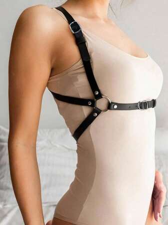 1件女士哥特风时尚PU皮革吊带，适合万圣节派对或日常穿着