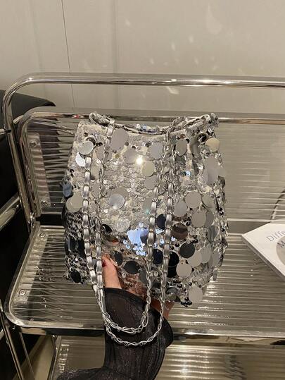 1pc Glitter Lightweight Durable Large Capacity Women's Crossbody Bag, Fashionable Versatile Party Bucket Bag Suitable For Party, Travel, Evening Events