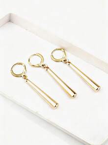 3pcs Zoro-Inspired Minimalist Modern Metal Cylinder Hoop Earrings, Gold Color Unique Design Women Earrings, Layered Wear Street Style - Gold - View 8