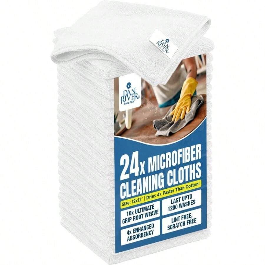 Car Cleaning ClothDAN RIVER - Paño de microfibra para limpiar el coche paquete de 24 30.48 x 30.48 cm ultra absorbente sin pelusas trapos de cocina toallas de limpieza de casa y paño de microfibra color blancoCar Cleaning Cloth - Blanco - Ver 1