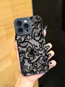 1pc Unique Floral Lace Pattern Creative Phone Case Compatible With IPhone 17 Pro Max/Air, 11/12/13/14 Plus, XR/7/8 Plus/15 Pro Max, Series,International Version, Not The Domestic Version - Black - View 4