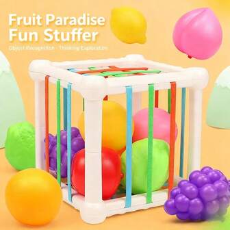 1 set Juguetes de desarrollo para bebés Rompecabezas de clavijas, adecuado para bebés de 6 a 12 meses, entrena las habilidades motoras finas al insertar piezas con forma de frutas en una red elástica (color y empaque enviados al azar)