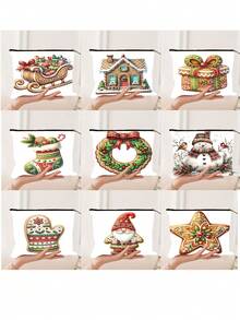 9 piezas, bolsa de maquillaje con estampado de muñeco de nieve y hombre de jengibre navideño y calcetines navideños, bolsa de cosméticos con cremallera y bolsa de artículos de tocador, estilo bohemio, bolsa de medicina reutilizable con tema de dibujos animados, bolsa para lápices, bolsa de almacenamiento, para la escuela, decoración del hogar de verano, bolsa de aperitivos, 9 pulgadas x 6 pulgadas