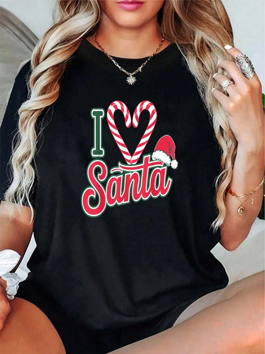100% Algodón Unisex Pijamas de Navidad a Juego para la Familia Camiseta de Fiesta de Luces de Navidad para Mujeres y Hombres Camiseta Gráfica Casual de Cuello Redondo y Manga Corta - Negro 6 - Ver 1