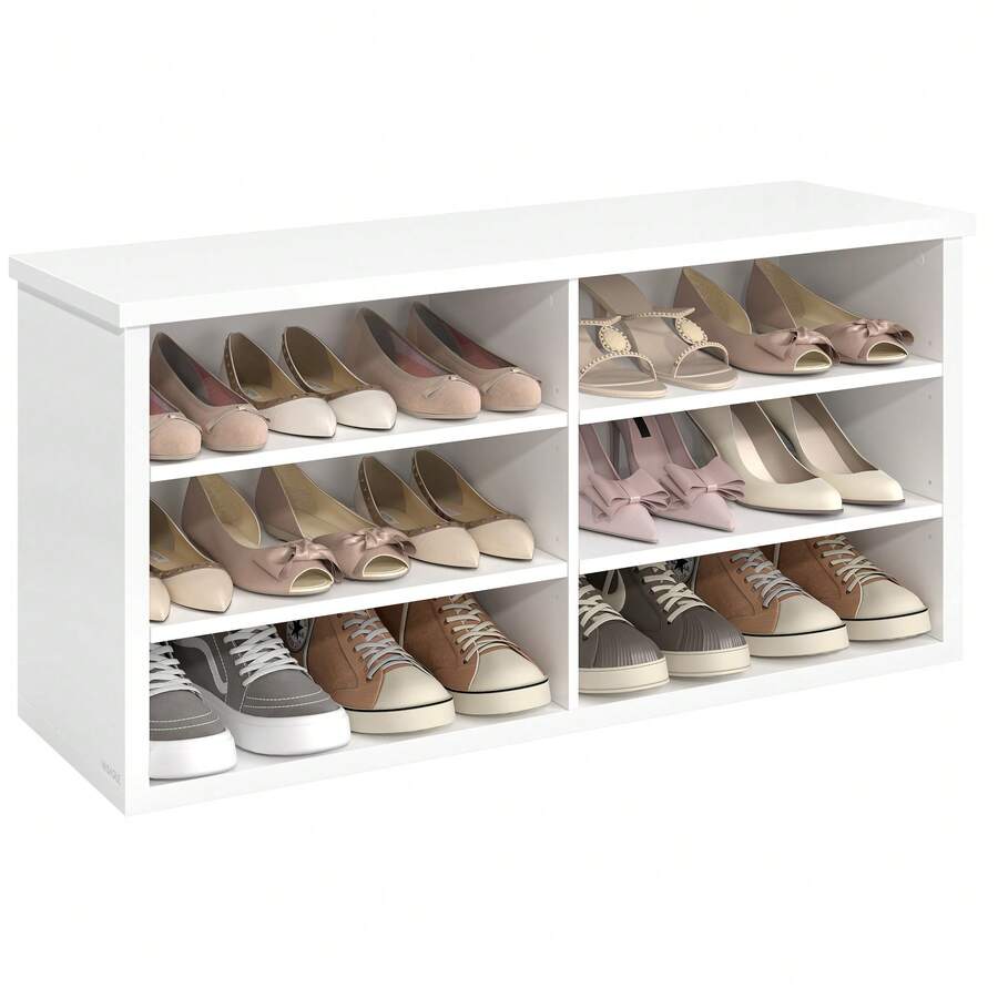 VASAGLE Banco Zapatero, 6 Compartimientos, Estantes Ajustables, para Entrada, Sala de Estar, 29.5 x 100 x 50 cm, Blanco Nube - Blanco - Ver 1