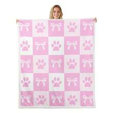 Pink Bowknot Flannel Blanket,Lovely Dog Paw Animals Lover Fleece Throw Blanket,Y Bow Tie Print Fleece Throw Blanket,Fairy Tale  Cartoon Bed Blanket For Bed Sofa Couch,90"X90" Nordic Style Acrylic Rectangular Office Nap Sofa Blanket Air Conditioning Blanket Knitted Small Blanket Shawl Cover Blanket Blanket Bed End Blanket Soft & Skin-Friendly Multi-Size Versatile Blanket Lettering Numbers Doodle - 彩色 - 查看 1