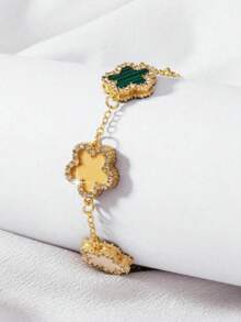 1条多巴胺彩色精致奢华休闲高端原宿风幸运四叶草手链 - 彩色 - 查看 2