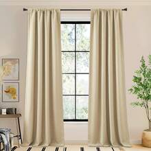 2025  Bedroom Curtains 2 Panels Sets Faux Linen Textured, Pinch Pleated Room Darkening Light/Heat Blocking Window Drapes Thermal Insulated For Living Room, Angora, W50 X L108, 2 Panels - 鉤腰帶 | 燕麥色 - 查看 3