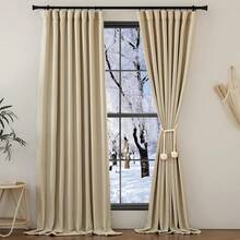 2025  Bedroom Curtains 2 Panels Sets Faux Linen Textured, Pinch Pleated Room Darkening Light/Heat Blocking Window Drapes Thermal Insulated For Living Room, Angora, W50 X L108, 2 Panels - 麥片 - 查看 14