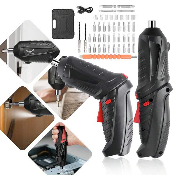 Kit Profissional 2 em 1 Parafusadeira + Furadeira | 48 Peças + Bateria Recarregável USB | Perfeito para Hobbistas, Reparos Casa e Projetos Leves - Duradoura e Versátil