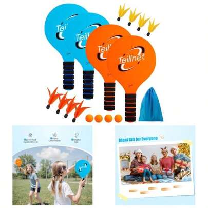 Paddle Ball Set, Outdoor Games Adults And Family, Badminton Sets Backyards Yard Games With 4 Rackets 4 Balls 8 Birdies, Beach Pool Lawn Outside Park Camping Family Games Sports Gifts