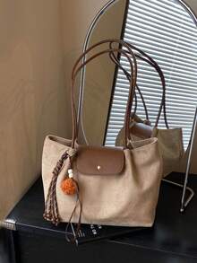 2025 New Large Capacity Suede Tote Bag, Versatile Minimalist Shoulder Bag, Casual Office Commute Handbag