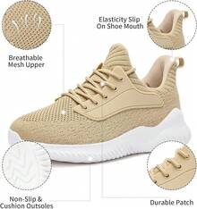Womens Tennis Shoes Walking Sneakers - Foam Running Slip On Gym Athletic Workout Nursing Comfort Work Shoe Lightweight - 米色 - 查看 3