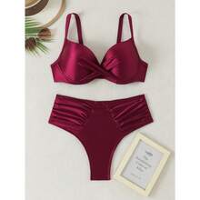 RWX VEST Plus Size Bikini With Structured Cups And High-Waisted Ruched Bottom 2025 XX557 - 玫瑰紅 - 查看 1