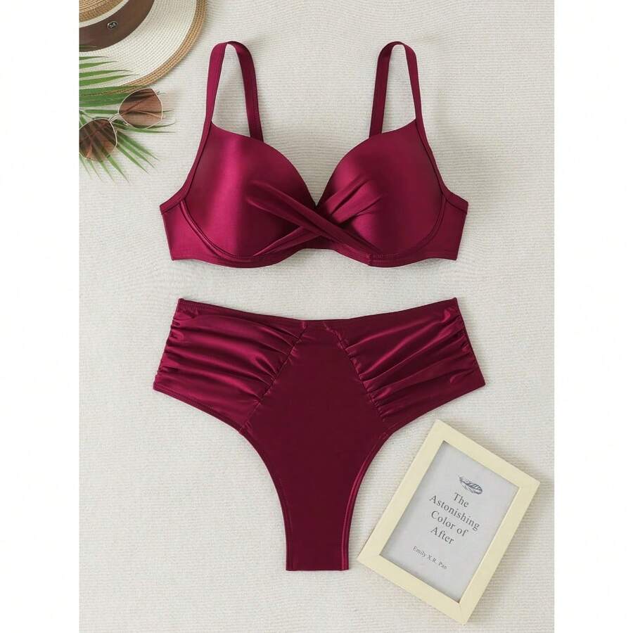 RWX VEST Plus Size Bikini With Structured Cups And High-Waisted Ruched Bottom 2025 XX557 - 玫瑰紅 - 查看 1