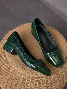 MonaNise Women's Fashion Pink Square Toe Slip-On Pumps With Orange Contrast, Suitable For Vacation, Travel, Shopping, Outdoor, Retro Brown Casual, Navy Blue Versatile High-End Black Flats - Green - View 1