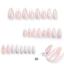 French Fake Nails Medium Silver Press On Stiletto Nails Full Cover Heart Acrylic Fake Nails For Women And FFgirls 24PCS{Inchcolor_nameinch:InchColor6inch} - 顏色6 - 查看 3