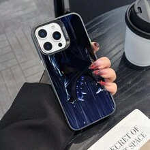 Colorful Silver Apple Phone Case Captivating Wolfs Gaze Artistic Cell Phone Shell Design Compatible With  11 To  17 Models The Cases Lens Protection Function Ensures The Camera Remains Undamaged During Shooting, Guaranteeing Image Quality - Black - View 2