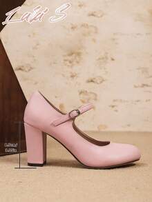 女士优雅时尚系带圆头粗跟超高跟玛丽珍鞋，搭扣设计方便穿脱，适合派对/婚礼/圣诞节/通勤/春秋季等场合，粉色高跟鞋，舒适女鞋，商务礼仪，度假，女士正装鞋 - 粉色 - 查看 7