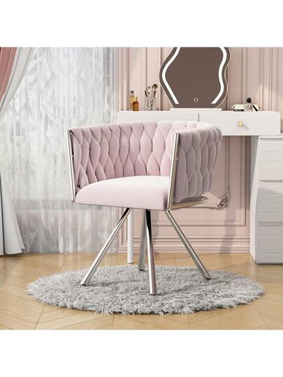 Dressing Chair, Piece, Luxe Swivel Bedroom Leisure Four Metal Support Legs, Roze view 8