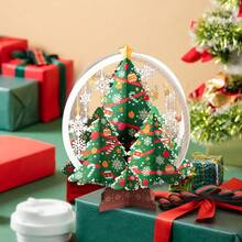 Nuovo set da 3: Palla di neve natalizia dorata + Palla di neve natalizia verde + Cartolina d'auguri 3D con resort da sci natalizio, scultura laser su carta, palline decorative in cristallo con rilievo dorato, biglietto d'auguri, palle di neve 3D