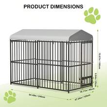 Caseta para perros grandes de exterior, 2,4 x 1,2 x 1,8 m, con cerradura, con techo impermeable y resistente a los rayos UV. - Negro - Ver 7