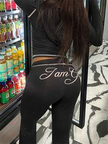 FQLWL Women's Casual Street Style Tracksuit, Printed Zip-Up Hoodie And Pants Set, Long Sleeve 2-Piece Outfit - Black - View 4