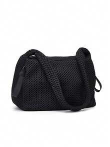 1pc Fashion Nylon Shoulder Bag For Women, Large Capacity Solid Color Crossbody With Fixed Straps, Foldable Design, Zipper Closure, Polyester Lined, Thickened Casual Tote