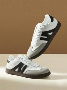 أحذية رياضية كاجوال منخفضة الكعب للطالبات في فصل الخريف، أحذية تزلج لينة مربوطة بالسير، ألوان عصرية مكتلة، خفيفة الوزن ومريحة بمقاسات كبيرة - رمادي - مشاهدة 3