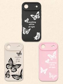 Conjunto de 3 peças de luxo com estampa de borboletas rosa e preta, capa de celular fosca e macia, compatível com iPhones e smartphones Galaxy. Presente perfeito para a primavera. - Multicolorido - Ver 27