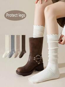 1pair/3pairs Random Lace Trim Calf Socks For Women, Autumn/Winter Japanese Style Mid-Calf Socks, Comfortable & Versatile To Pair With Boots - Multicolor - View 2