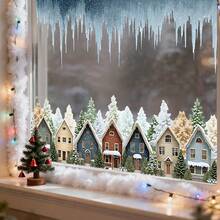 1 pieza Decoración navideña para ventana, Patrón de casa de Papá Noel y bosque, Pegatina de vinilo con adherencia estática, Calcomanía removible para vidrio, Fácil de aplicar, Decoración del hogar - Multicolor - Ver 16