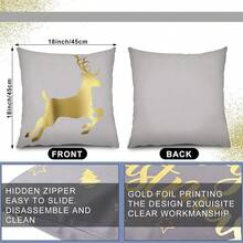 Tatuo 6 Fundas de Almohada Navideñas para Decoraciones Navideñas, Fundas de Almohada para Sofá, Navidad, Oficina, Dormitorio (Tan, 18 x 18 pulgadas) - Gris, Dorado - Ver 2