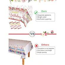 3 Pieces Happy Birthday Tablecloth Party Decorations Large Size 54 X 108 Inch Rectangular Plastic Birthday Table Cover Pink Rose Gold Birthday Tablecloth For Women Girls - Vàng hồng - Xem 6