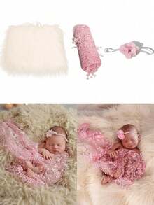 3pcs Perlengkapan Foto Bayi, Pakaian Bayi, Selimut Lembut dan Halus, Latar Belakang Foto, Alas Pembungkus Fotografi Bayi Baru Lahir untuk Bayi Laki-laki dan Perempuan - MultiWarna - View 1