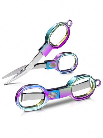 1把可折叠不锈钢便携迷你剪刀，折叠口袋徽章剪，多用途，适用于家庭、办公室、工艺、缝纫、个人护理等。