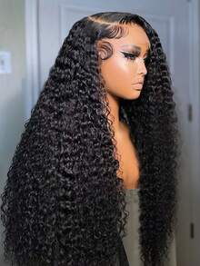 34 Inch Deep Wave Lace Front Wigs Human Hair 13x6 HD Lace Front Wigs Pre Plucked Brazilian Curly Human Hair Wig 250 Density Glueless Frontal Wigs For  Women - Natural Black - 查看 2