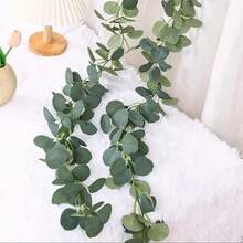 1/2pcs Artificial Eucalyptus Leaf Vine Decor, Faux Eucalyptus Leaves Garland For Wedding, Party, Table, Indoor/Outdoor Decoration - Army Green - View 4