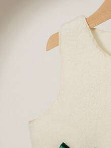 2pcs/Set Girls Casual Outfits, Sleeveless Top With Bow Decor And Long Sleeve Knee-Length Dress, Fashion Suit For Spring, Autumn And Winter - Green - View 4