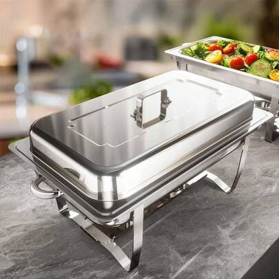 Piorlado Chafing Stainless Steel Food Warmer Chafing Dish Buffet Set Set Silver - Includes Heat-Insulating Lid, Water Pan, Food Pan, Frame, Fuel Holder 4pc,For Restaurant Catering Parties Weddings